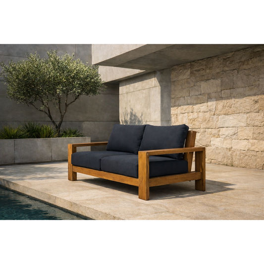 ALANYA HAMPTONS OUTDOOR 2-SEATER SOFA SETTEE EUCALYPTUS FRAME DARK CHARCOAL - MyChocolateWood