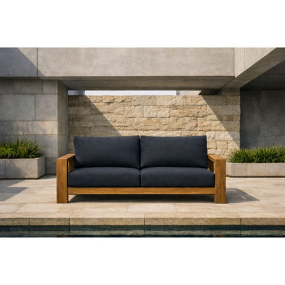 ALANYA HAMPTONS OUTDOOR 2-SEATER SOFA SETTEE EUCALYPTUS FRAME DARK CHARCOAL - MyChocolateWood