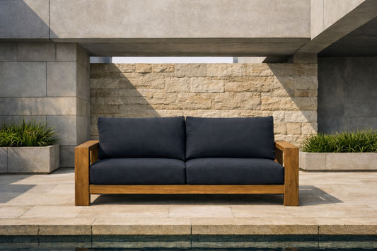 ALANYA HAMPTONS OUTDOOR 2-SEATER SOFA SETTEE EUCALYPTUS FRAME DARK CHARCOAL - MyChocolateWood
