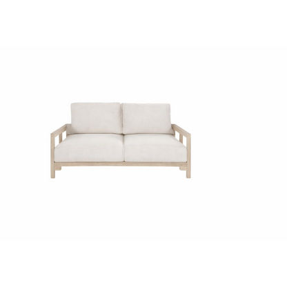 Alanya Hamptons Outdoor 2-Seater Sofa Settee Eucalyptus Frame in Whitewash - Chocolate Wood