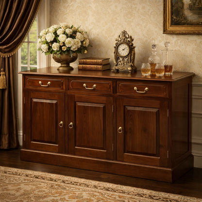 Tasmania Solid Mahogany 3 Door 3 Drawer Buffet / Sideboard in Mahogany - Chocolate Wood