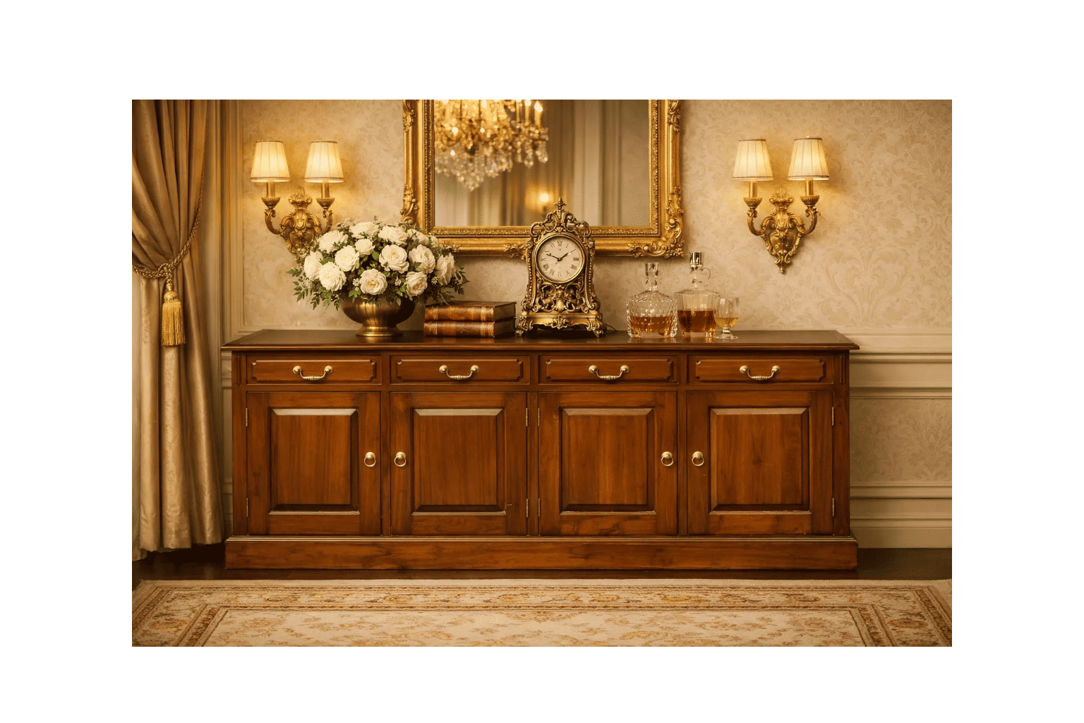 TASMANIA SOLID MAHOGANY 4 DOORS & 4 DRAWERS BUFFET IN MAHOGANY COLOUR - MyChocolateWood