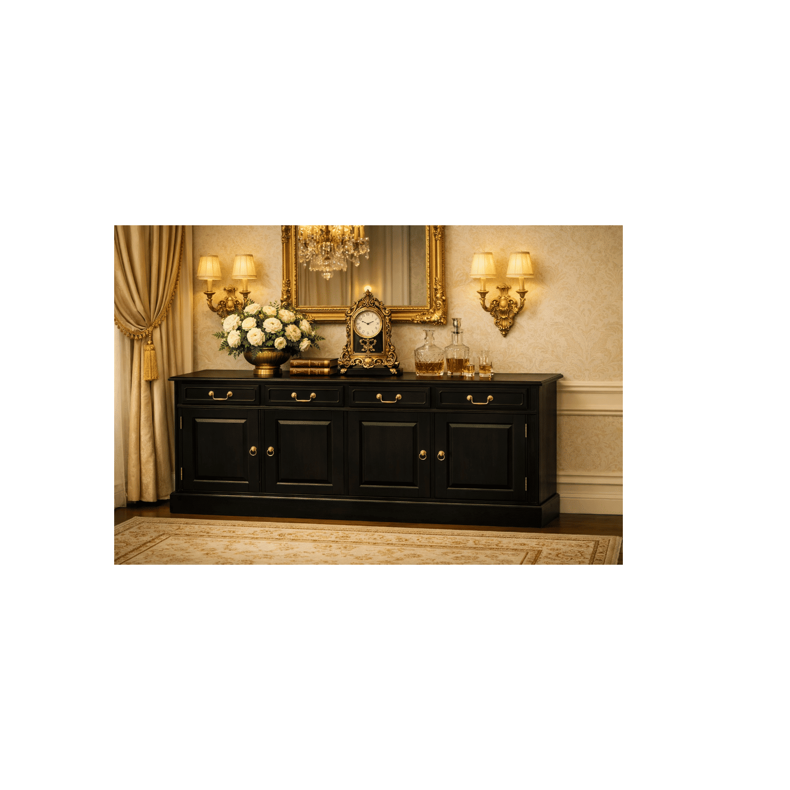 Tasmania Solid Mahogany 4 Door 4 Drawer Buffet / Sideboard in Chocolate - Chocolate Wood