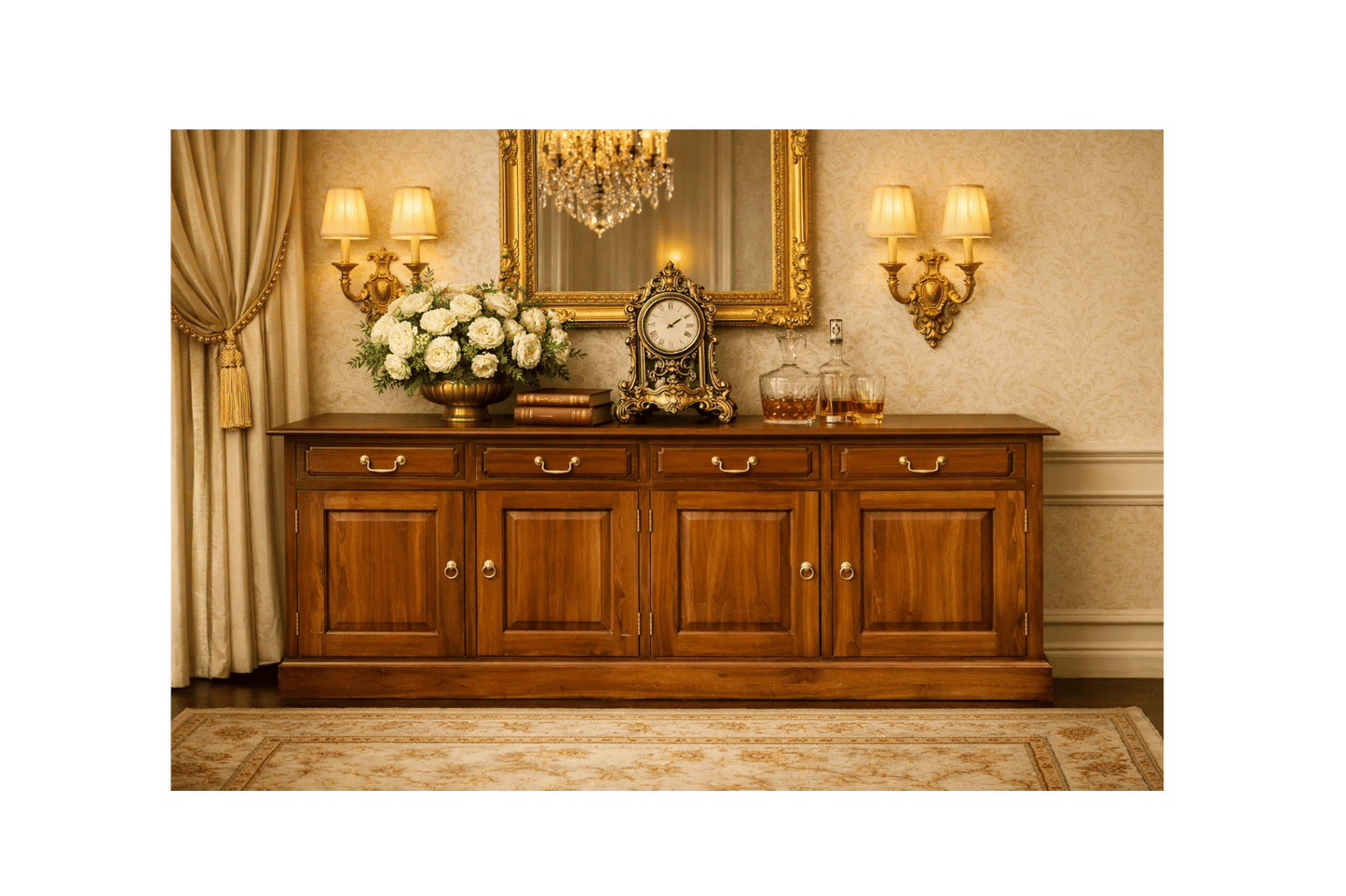TASMANIA SOLID MAHOGANY BUFFET SIDEBOARD 4 DOORS 4 DRAWERS IN LIGHT PECAN - MyChocolateWood
