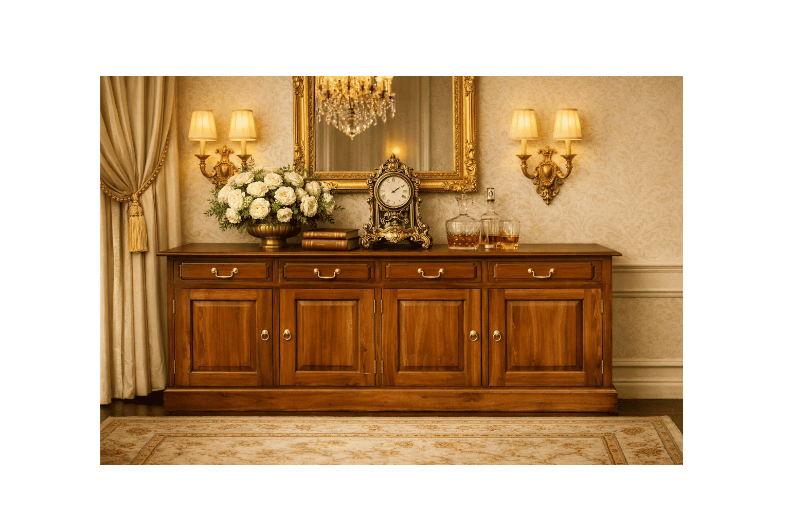 TASMANIA SOLID MAHOGANY BUFFET SIDEBOARD 4 DOORS 4 DRAWERS IN LIGHT PECAN - MyChocolateWood