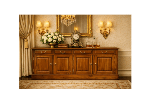 TASMANIA SOLID MAHOGANY BUFFET SIDEBOARD 4 DOORS 4 DRAWERS IN LIGHT PECAN - MyChocolateWood