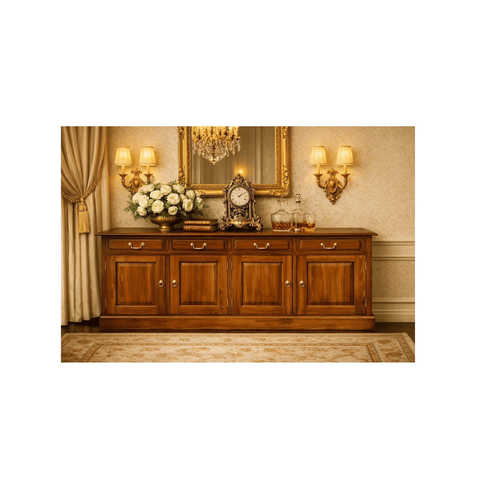 Tasmania Solid Mahogany 4 Door 4 Drawer Buffet / Sideboard in Light Pecan - Chocolate Wood