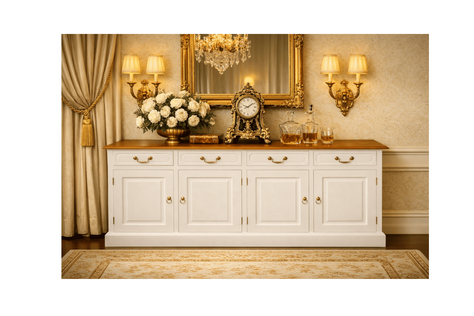 TASMANIA SOLID MAHOGANY BUFFET/SIDEBOARD 4 DOORS & 4 DRAWERS WHITE  BODYWITH A CARAMEL TOP & WHITE BODY - MyChocolateWood
