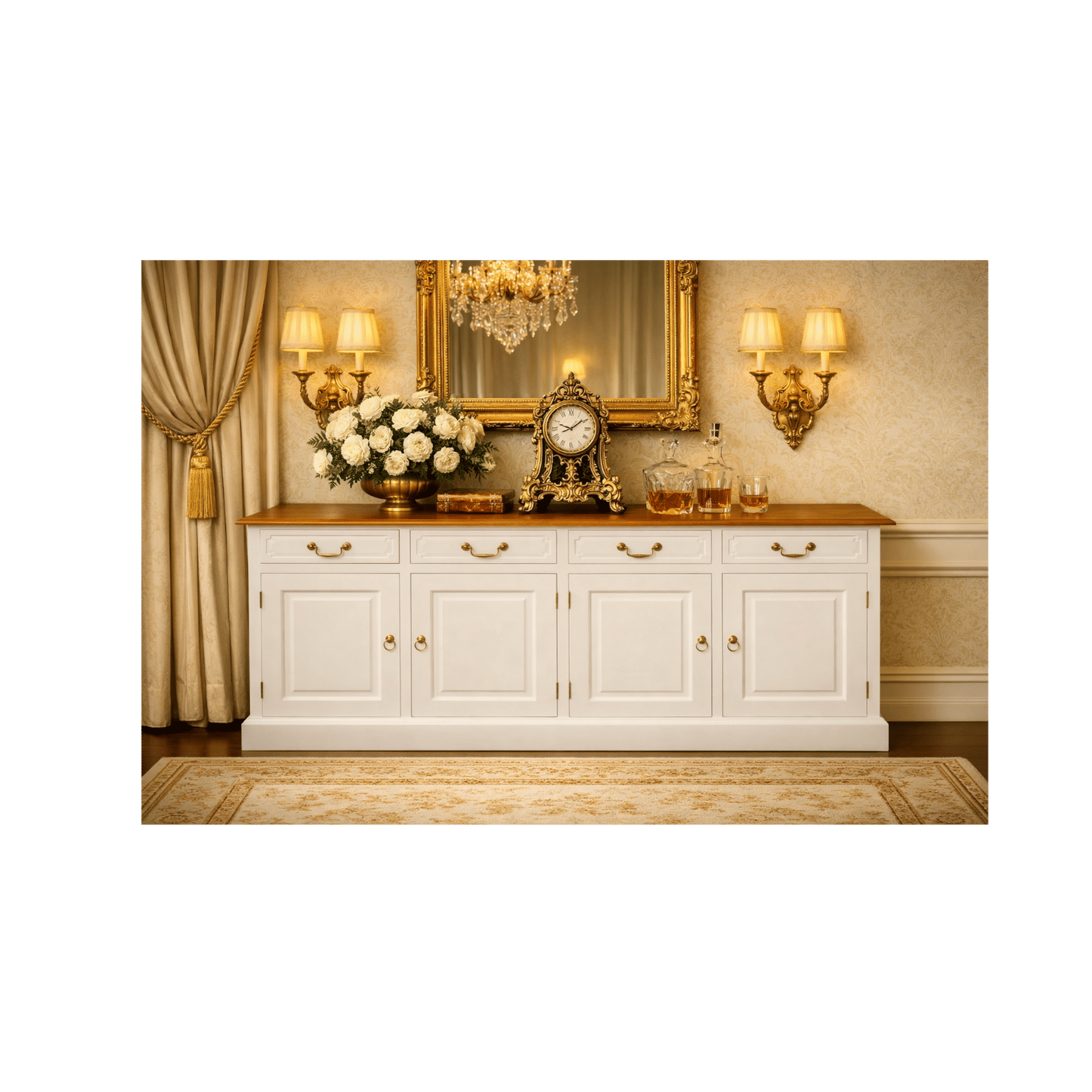 Tasmania Solid Mahogany 4 Door 4 Drawer Buffet / Sideboard in White and Caramel - Chocolate Wood