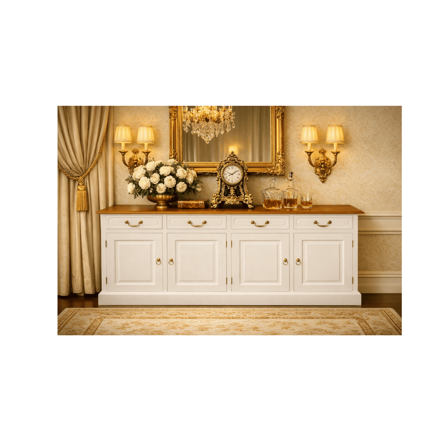 Tasmania Solid Mahogany 4 Door 4 Drawer Buffet / Sideboard in White and Caramel - Chocolate Wood