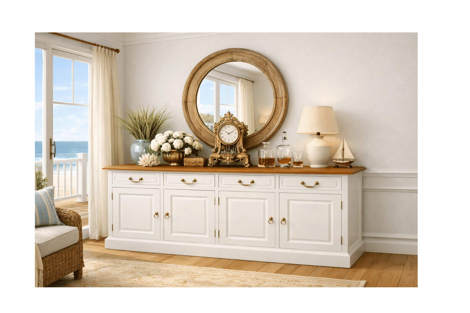 TASMANIA SOLID MAHOGANY BUFFET/SIDEBOARD 4 DOORS & 4 DRAWERS WHITE  BODYWITH A CARAMEL TOP & WHITE BODY - MyChocolateWood