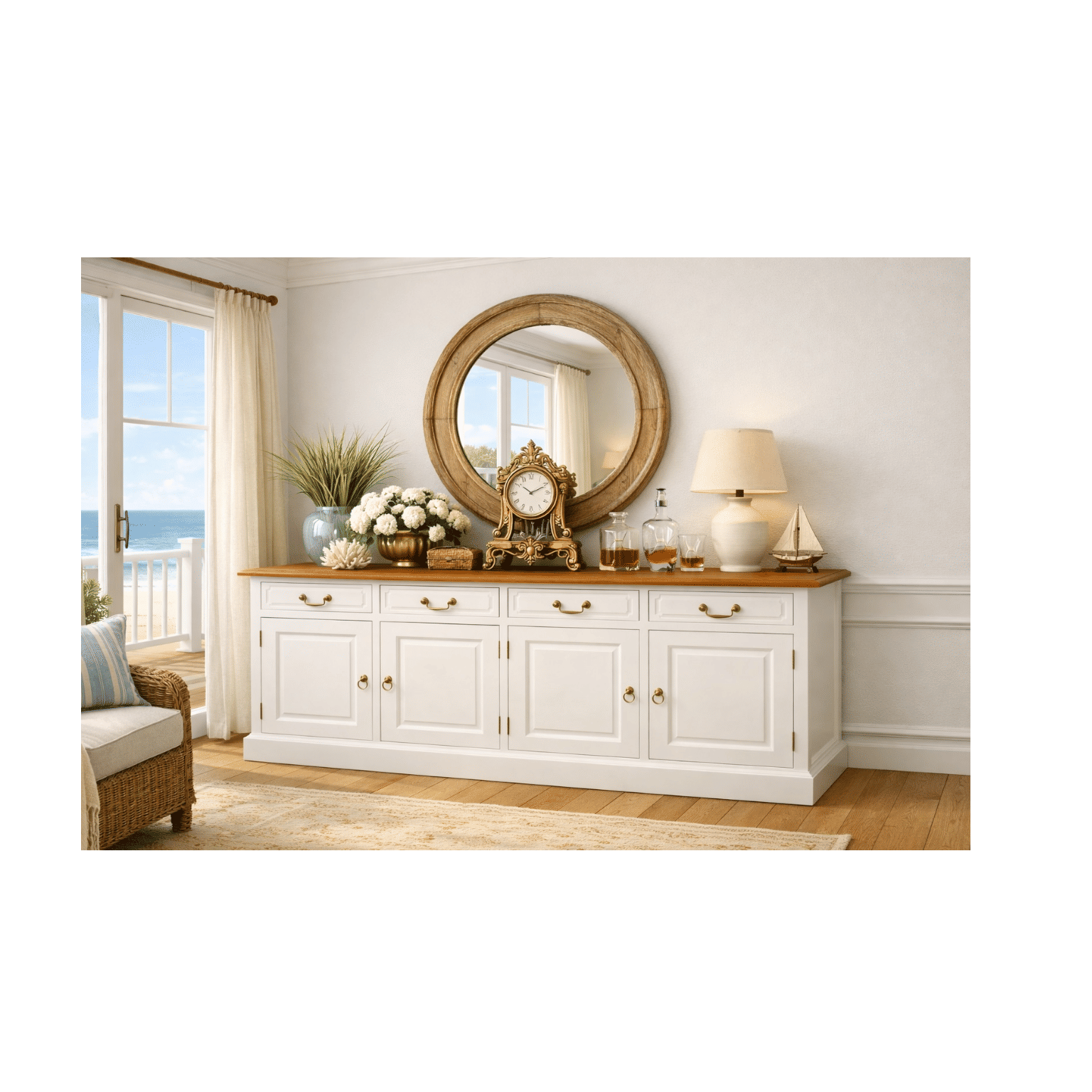 Tasmania Solid Mahogany 4 Door 4 Drawer Buffet / Sideboard in White and Caramel - Chocolate Wood