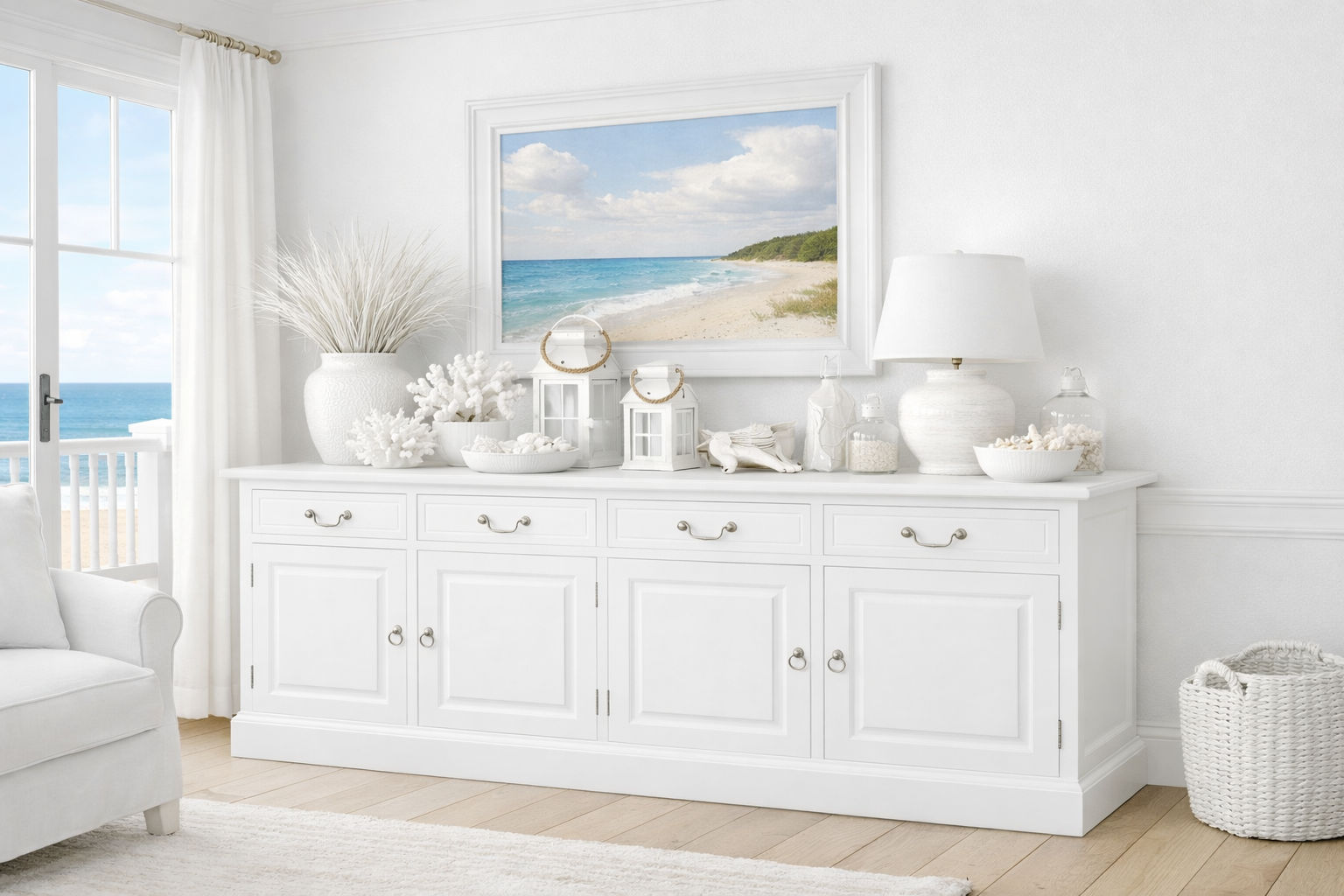 TASMANIA SOLID MAHOGANY 4 DOORS & 4 DRAWERS BUFFET IN WHITE - MyChocolateWood