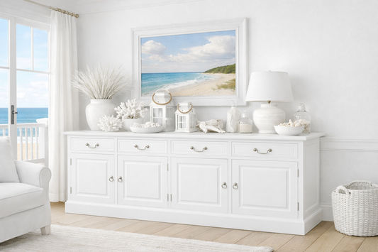TASMANIA SOLID MAHOGANY 4 DOORS & 4 DRAWERS BUFFET IN WHITE - MyChocolateWood