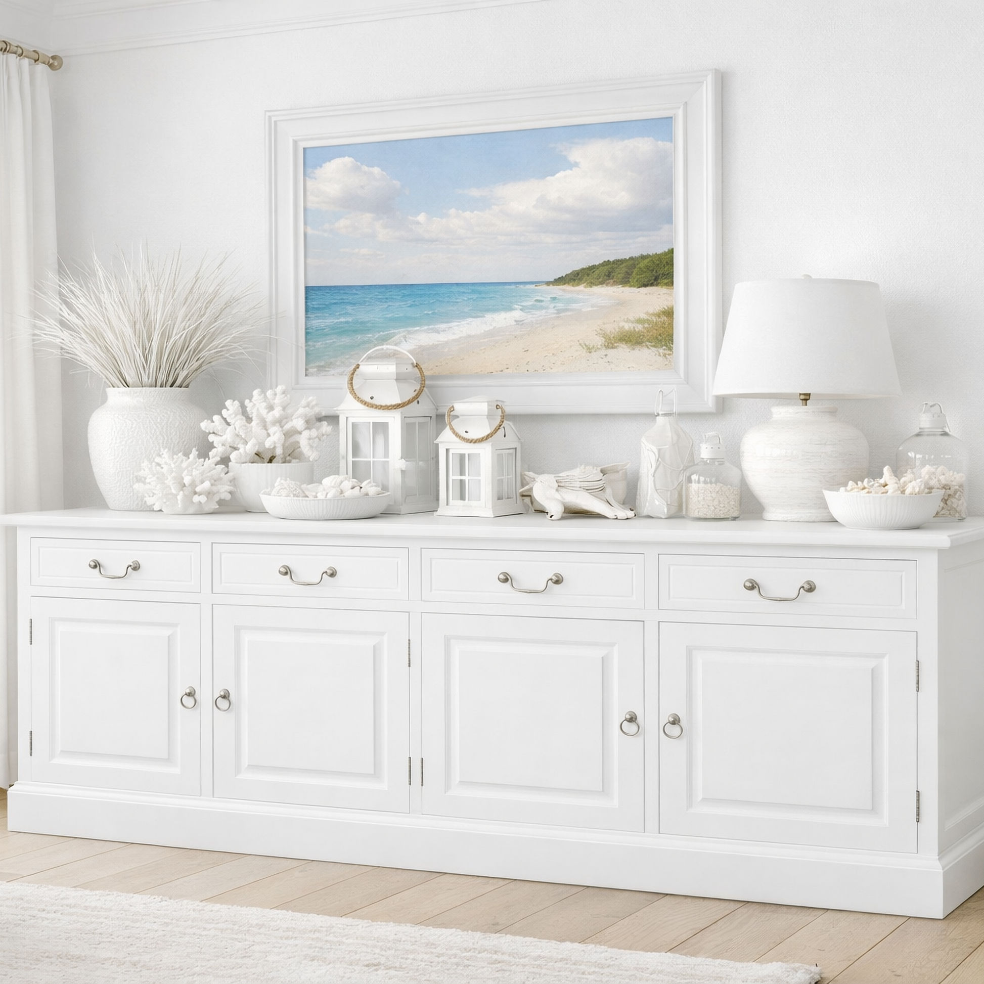 Tasmania Solid Mahogany 4 Door 4 Drawer Buffet / Sideboard in White - Chocolate Wood