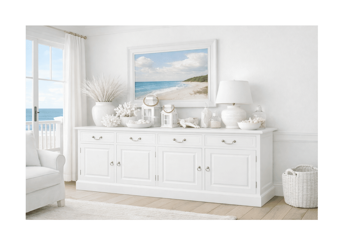 TASMANIA SOLID MAHOGANY 4 DOORS & 4 DRAWERS BUFFET IN WHITE - MyChocolateWood