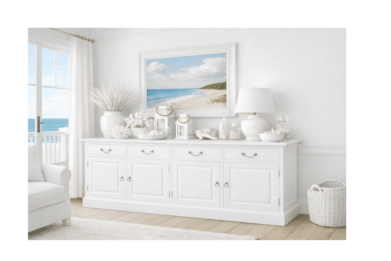 TASMANIA SOLID MAHOGANY 4 DOORS & 4 DRAWERS BUFFET IN WHITE - MyChocolateWood