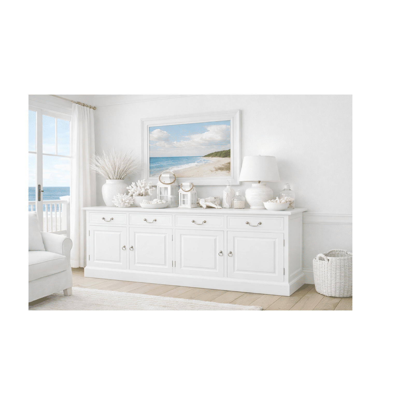 Tasmania Solid Mahogany 4 Door 4 Drawer Buffet / Sideboard in White - Chocolate Wood