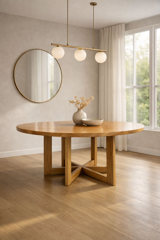 TORRENT ROUND DINING TABLE IN SOLID VICTORIAN ASH 180CM - CUSTOM MADE - MyChocolateWood