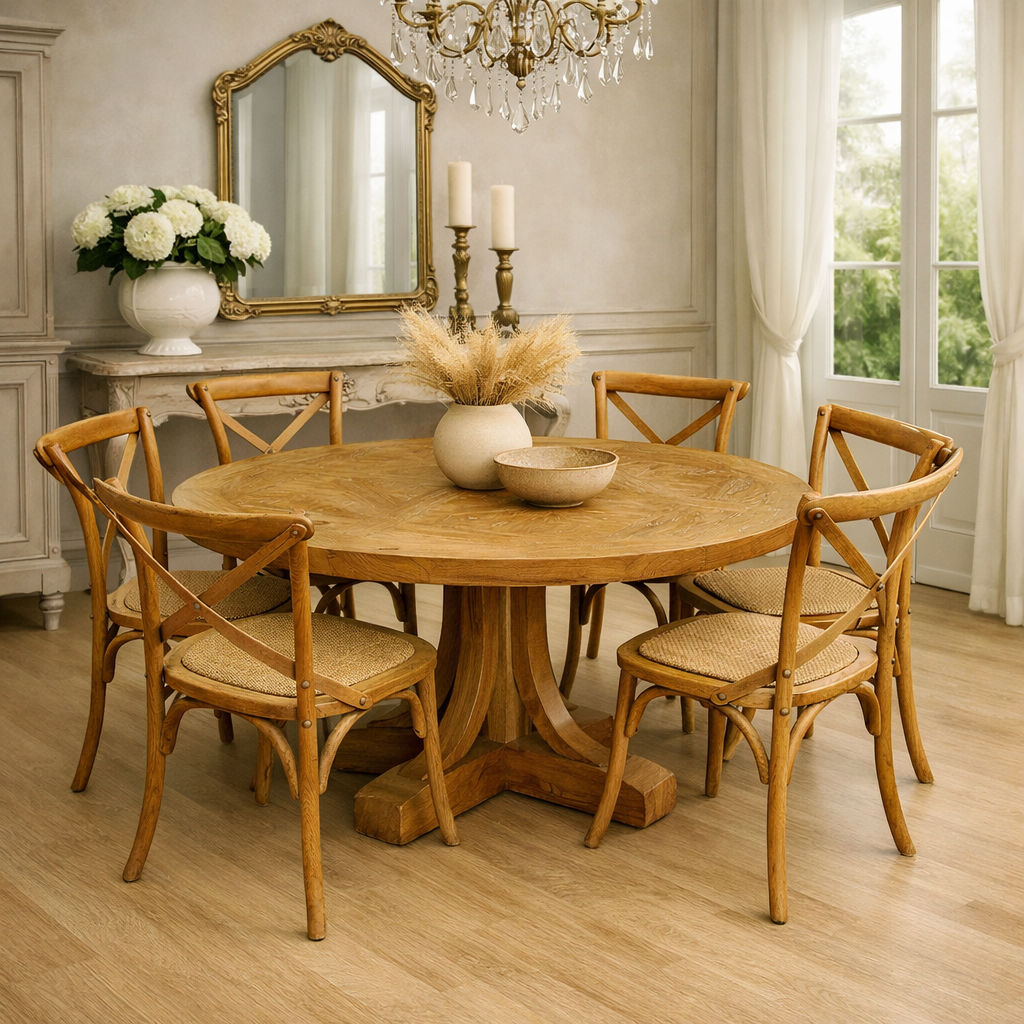 VALENTINA RECLAIMED ELM WOOD ROUND DINING TABLE 150CM- ALL NATURAL - MyChocolateWood