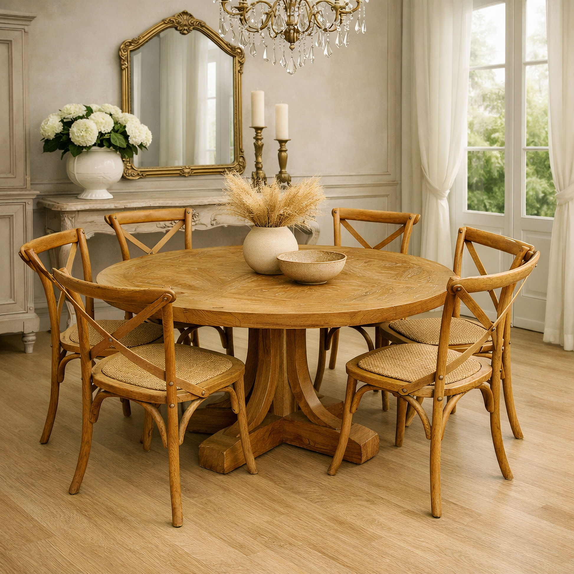 Valentina Reclaimed Elm Wood Round Dining Table 150cm in Natural - Chocolate Wood