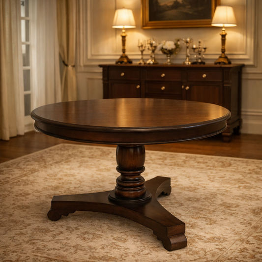 ROSMARIE QUEEN ANN ROUND DINING TABLE IN SOLID MAHOGANY 120CM - CHOCOLATE