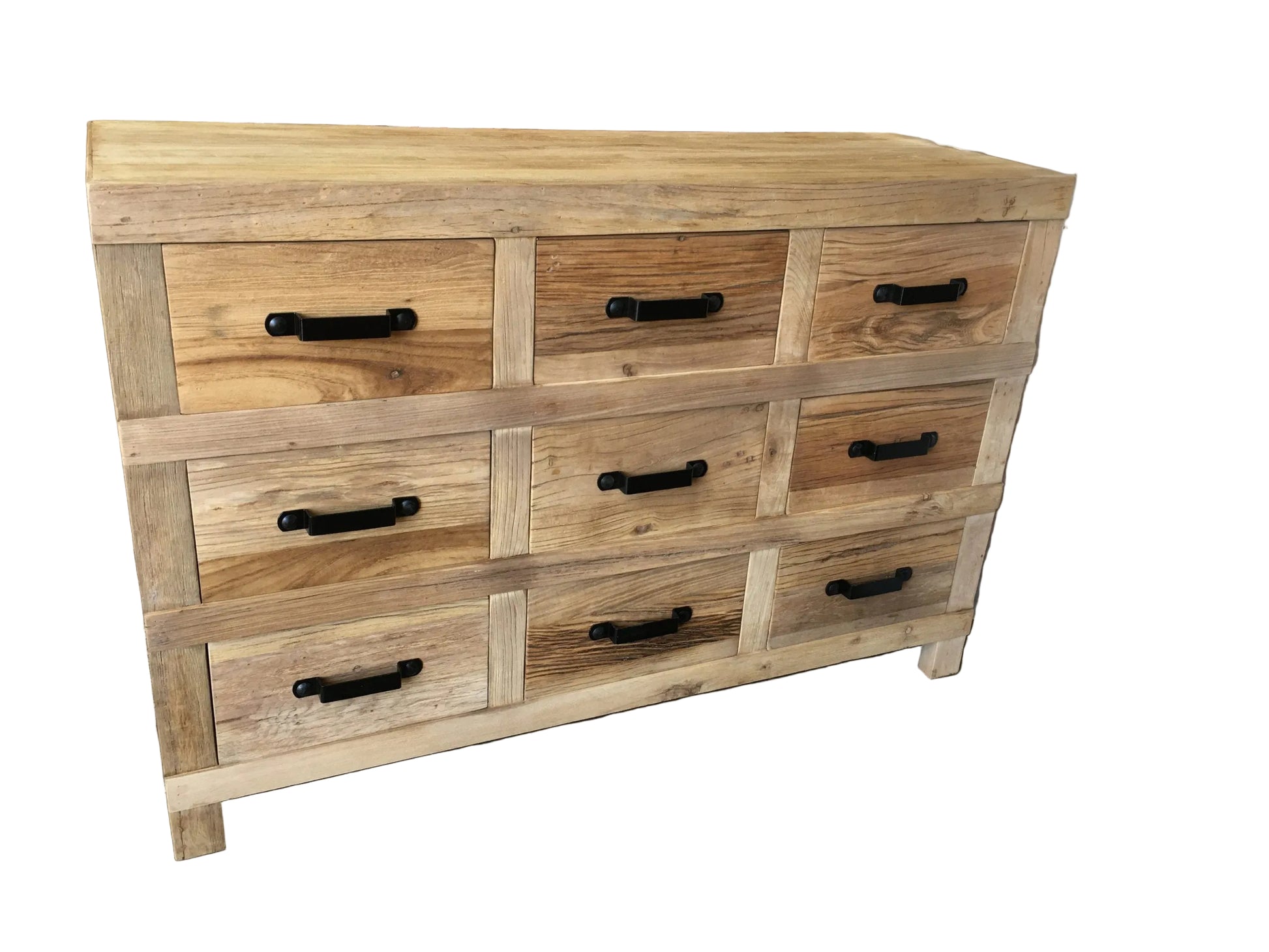 FAIRMONT 9-DRAWER SIDEBOARD BUFFET W/ IRON HANDLES IN RECYCLED ELM - MyChocolateWood