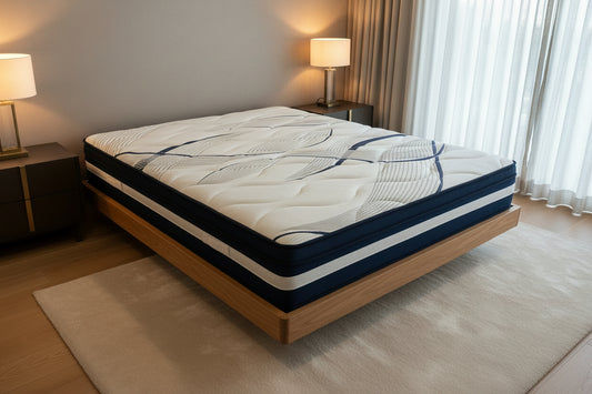 MALANYA SOLID VIC ASH QUEEN SIZE BED WITH CURVED EDGES & FLOATING LEGS + SLEEPRITE ORTHO POSTURE MATTRESS-QUEEN FLOOR STOCK CLEARANCE EOFY SALE