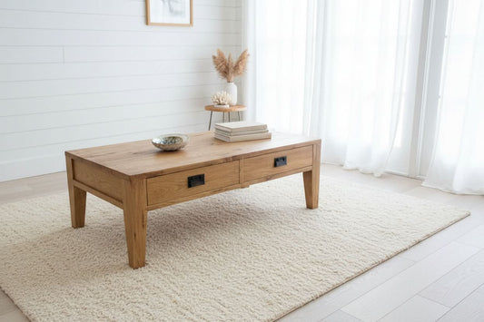 TARA SOLID OAK 2 DRAWER 2-WAY COFFEE TABLE, 120CM, NATURAL OAK - MyChocolateWood