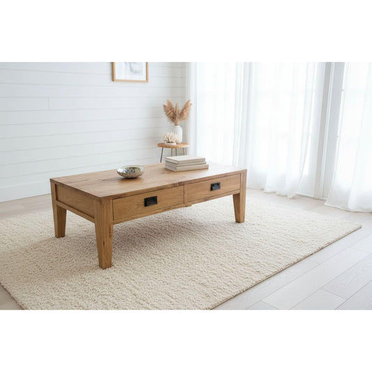 TARA SOLID OAK 2 DRAWER 2-WAY COFFEE TABLE, 120CM, NATURAL OAK - MyChocolateWood