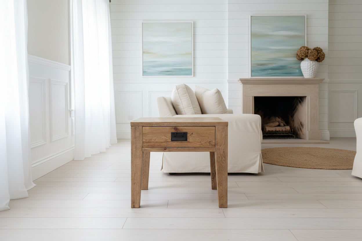 TARA SOLID OAK 1 DRAWER LAMP TABLE/SIDE TABLE NATURAL - MyChocolateWood