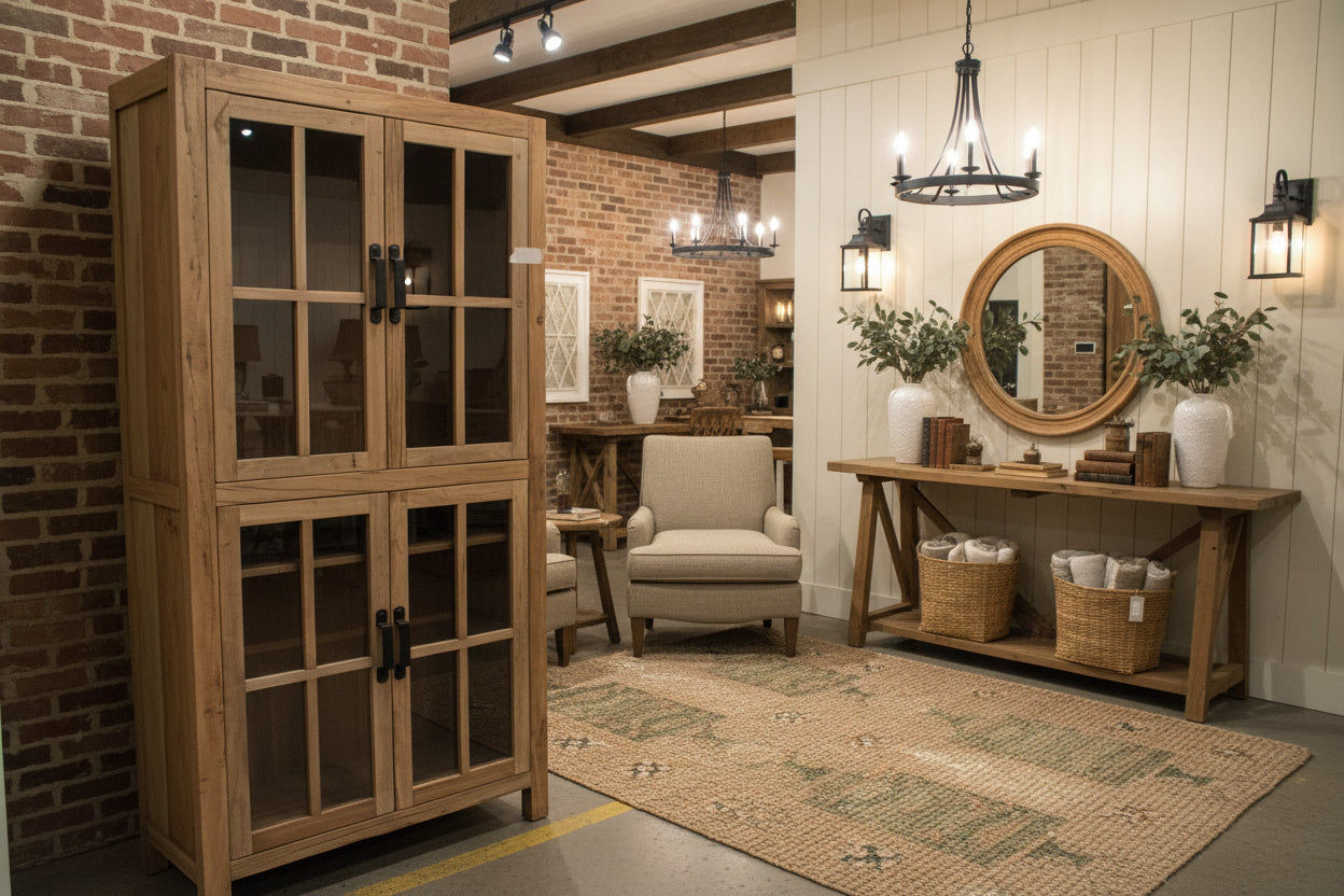 FAIRMONT RECYCLED ELM GLASS CABINET - NATURAL - MyChocolateWood
