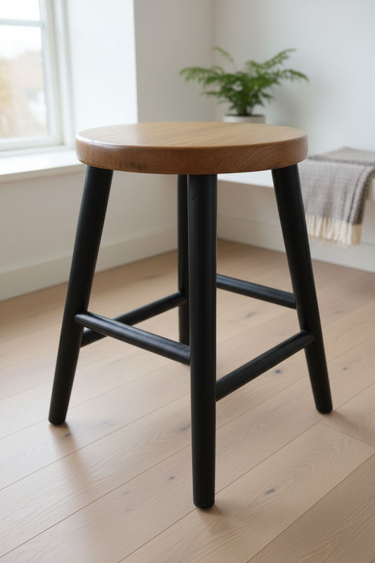 FITAN SOLID OAKSTOOL NATURAL TOP/BLACK LEGS HEIGHT 45CM - MyChocolateWood