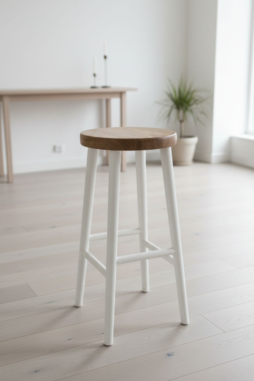 FITAN SOLID OAK STOOL NATURAL TOP/WHITE LEGS HEIGHT 65CM - MyChocolateWood