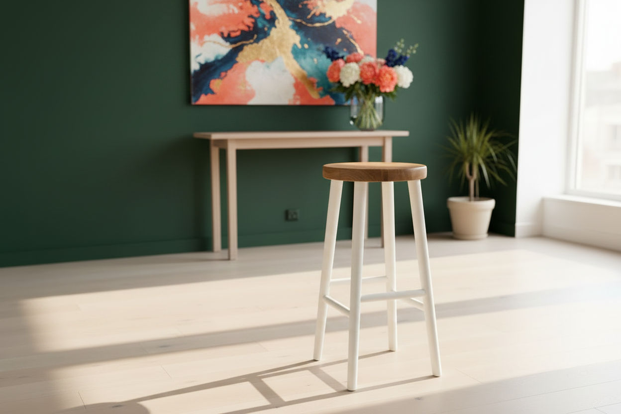 FITAN SOLID OAK STOOL NATURAL TOP/WHITE LEGS HEIGHT 65CM - MyChocolateWood