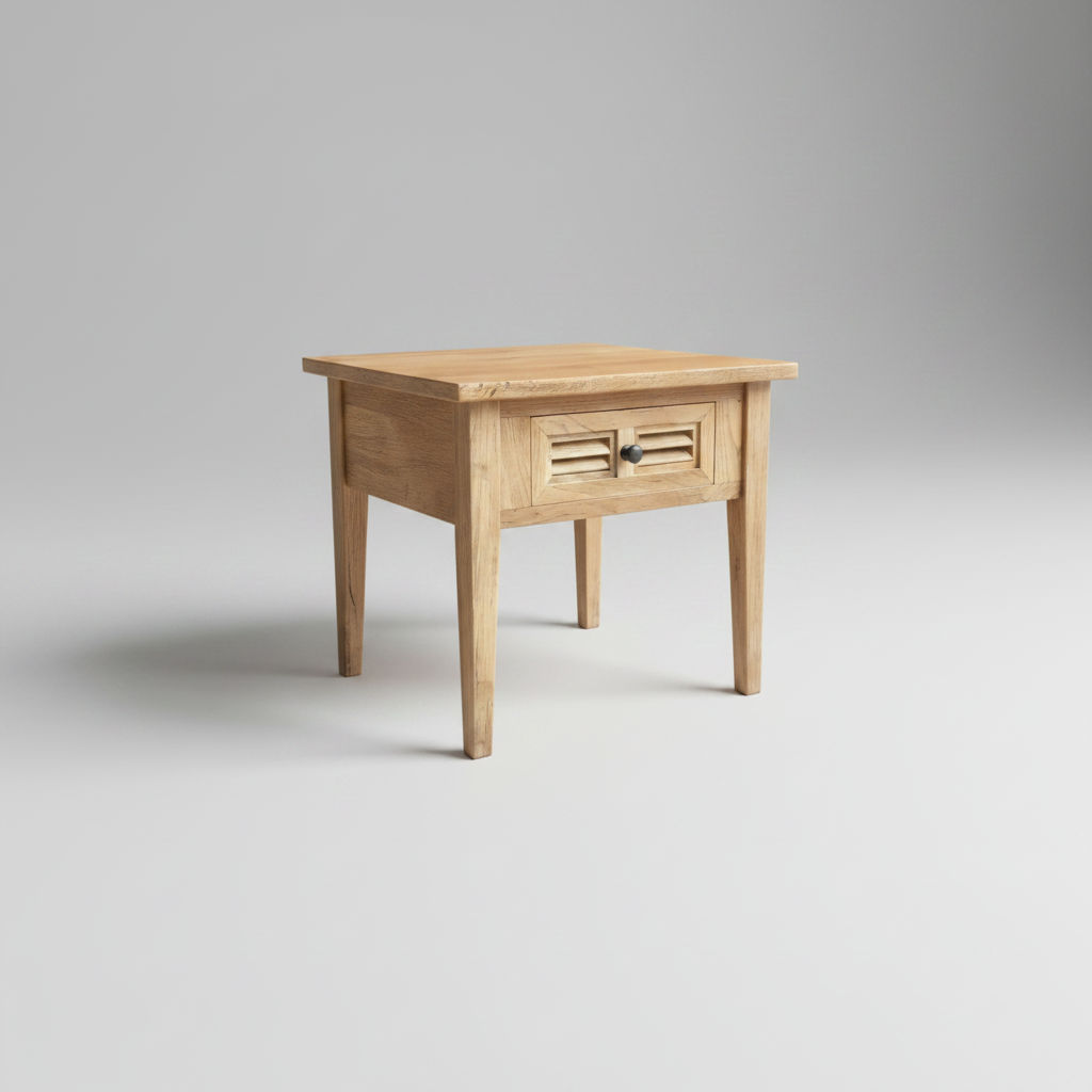 PALM BEACH LAMP TABLE 1 DRAWER LOUVRE STYLE IN SOLID OAK - MyChocolateWood