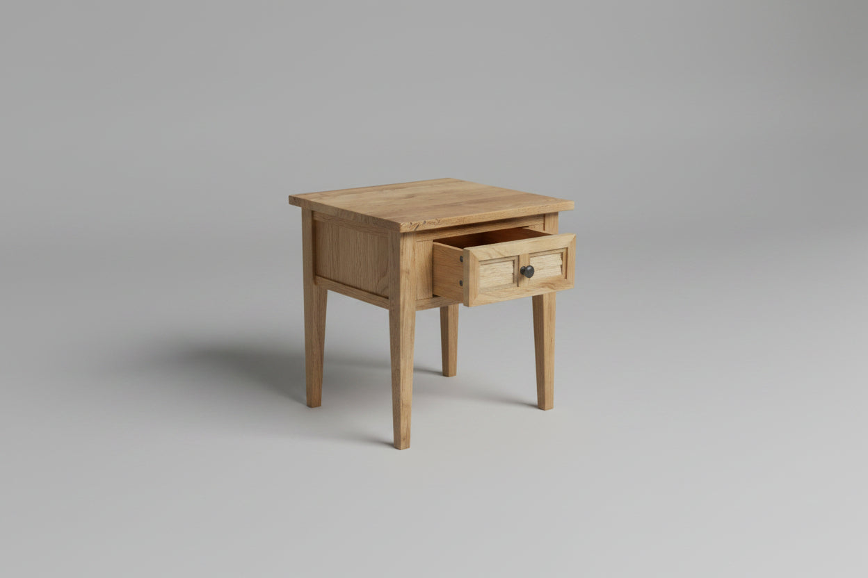 PALM BEACH LAMP TABLE 1 DRAWER LOUVRE STYLE IN SOLID OAK - MyChocolateWood
