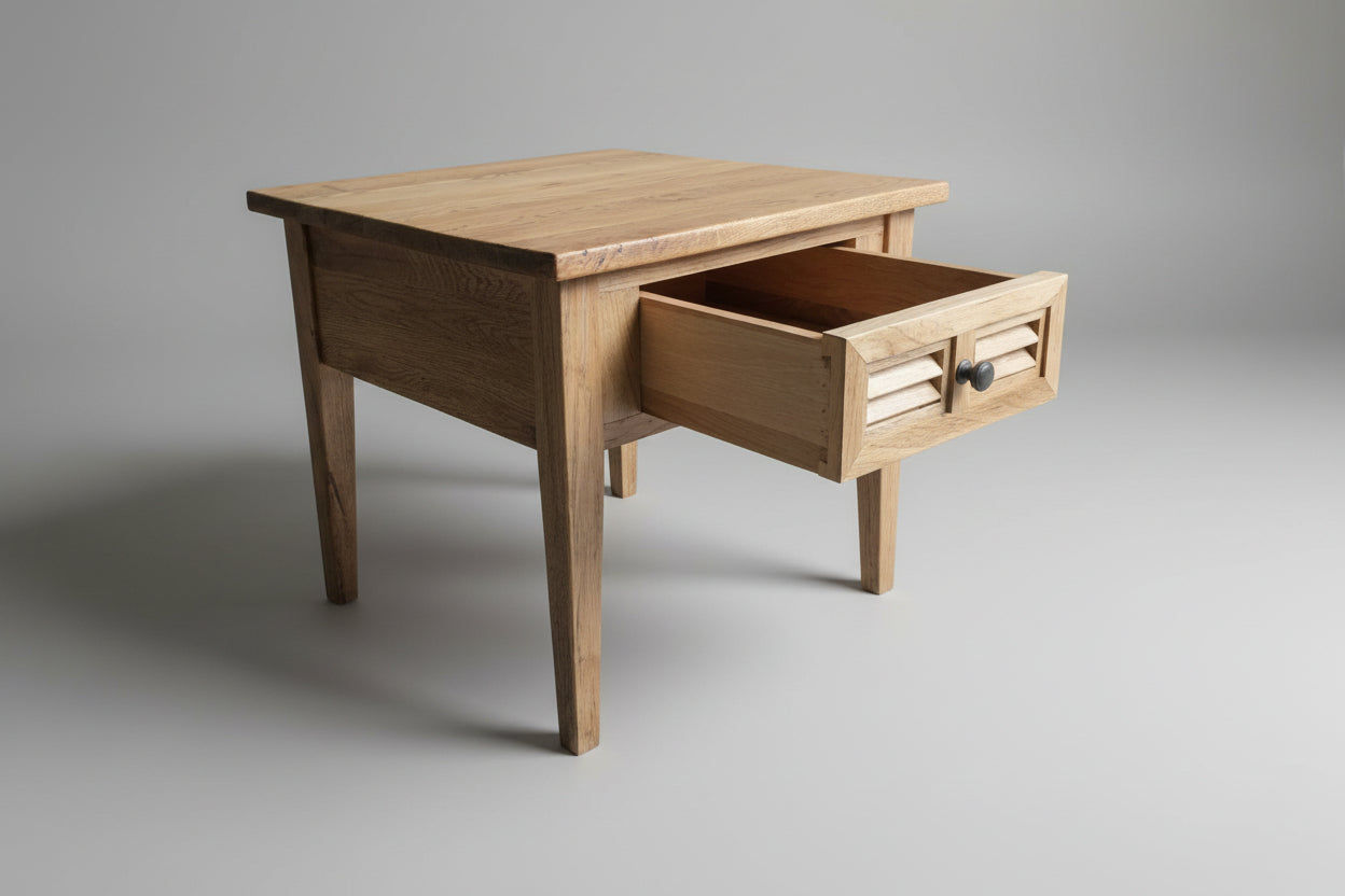 PALM BEACH LAMP TABLE 1 DRAWER LOUVRE STYLE IN SOLID OAK - MyChocolateWood