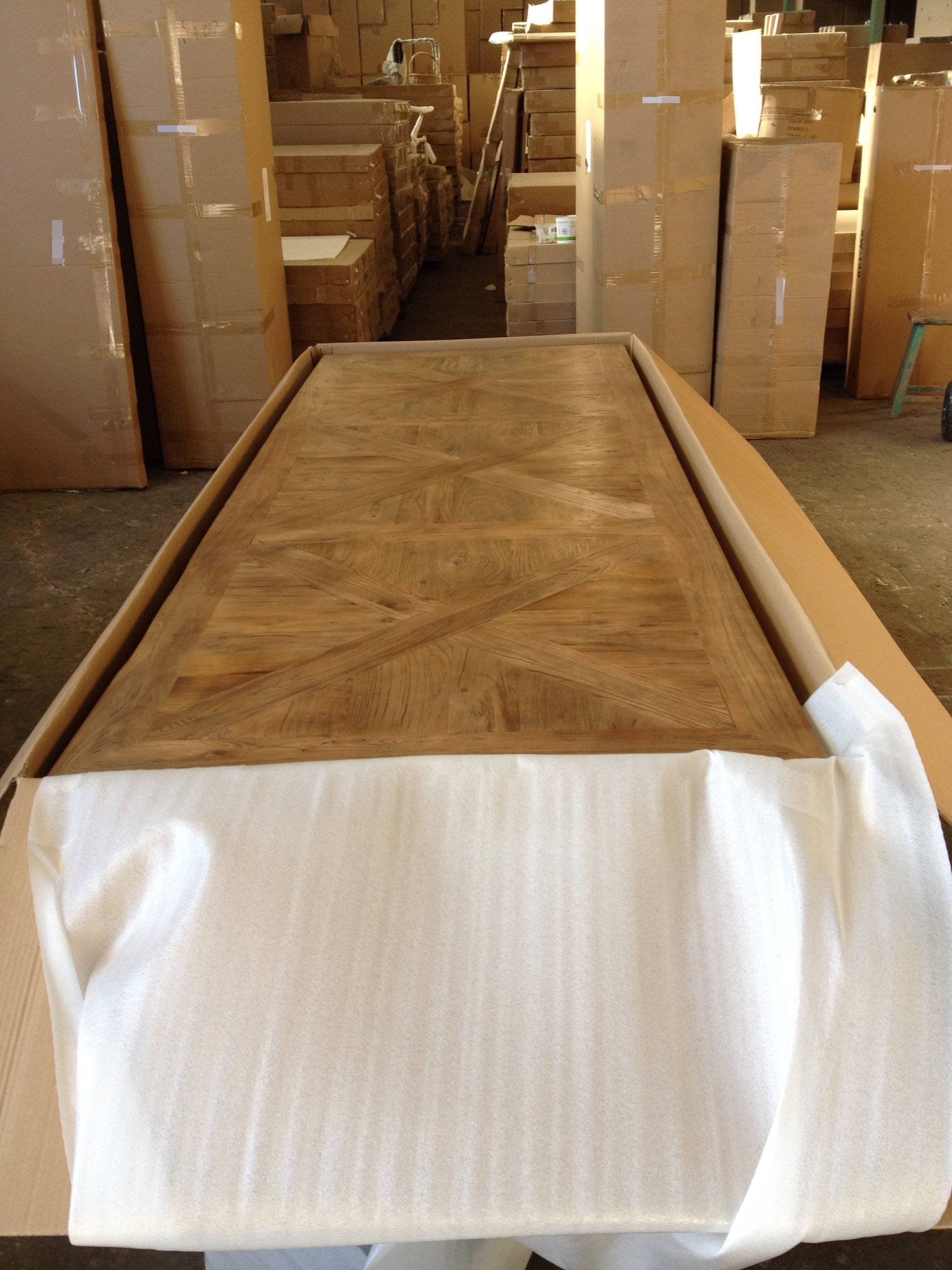 LENNON RUSTIC PROVINCIAL RECYCLED ELM PARQUETRY TOP DINING TABLE RECTANGULAR - 4 SIZES - MyChocolateWood