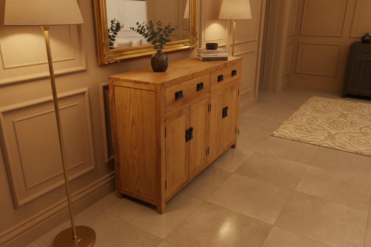 TARA SOLID RUSSIAN OAK BUFFET SIDEBOARD NATURAL 2 DRAWERS 4 DOORS - 2 SIZES - MyChocolateWood