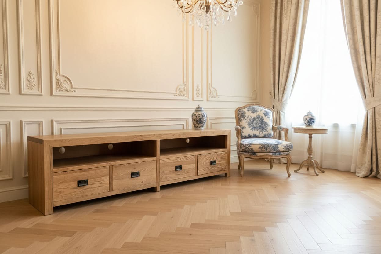TARA SOLID OAK 4 DRAWERS TV/ENTERTAINMNET UNIT - MyChocolateWood