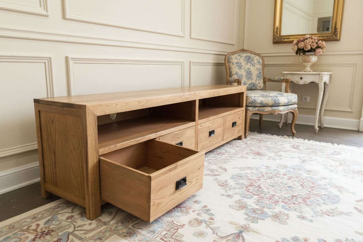TARA SOLID OAK 4 DRAWERS TV/ENTERTAINMNET UNIT - MyChocolateWood