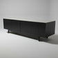 BALI SOLID TEAK TV UNIT 3 DOORS PUSH TOP OPEN BLACK - MyChocolateWood