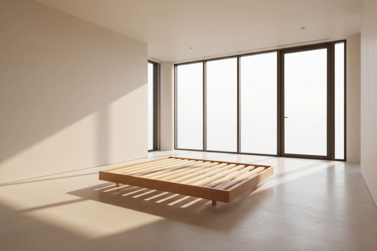 MALANYA SOLID VIC ASH QUEEN BED WITH CURVED EDGES & FLOATING LEGS - MADE TO ORDER - MyChocolateWood