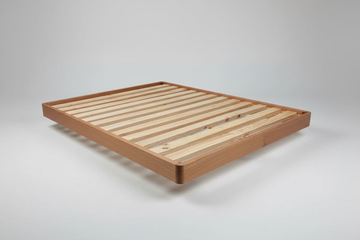 MALANYA SOLID VIC ASH QUEEN BED WITH CURVED EDGES & FLOATING LEGS - MADE TO ORDER - MyChocolateWood