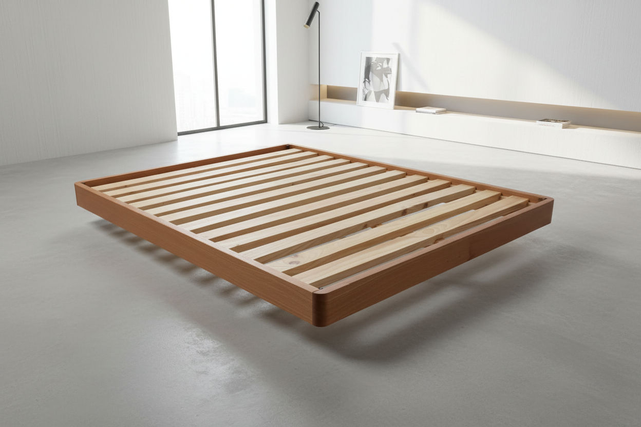 MALANYA SOLID VIC ASH BED WITH CURVED EDGES & FLOATING LEGS - MADE TO ORDER - MyChocolateWood