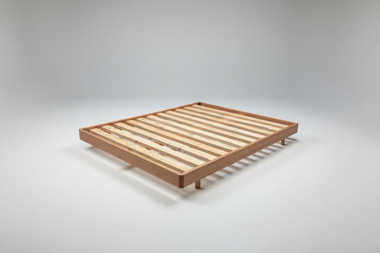 MALANYA SOLID VIC ASH QUEEN BED WITH CURVED EDGES & FLOATING LEGS - MADE TO ORDER - MyChocolateWood