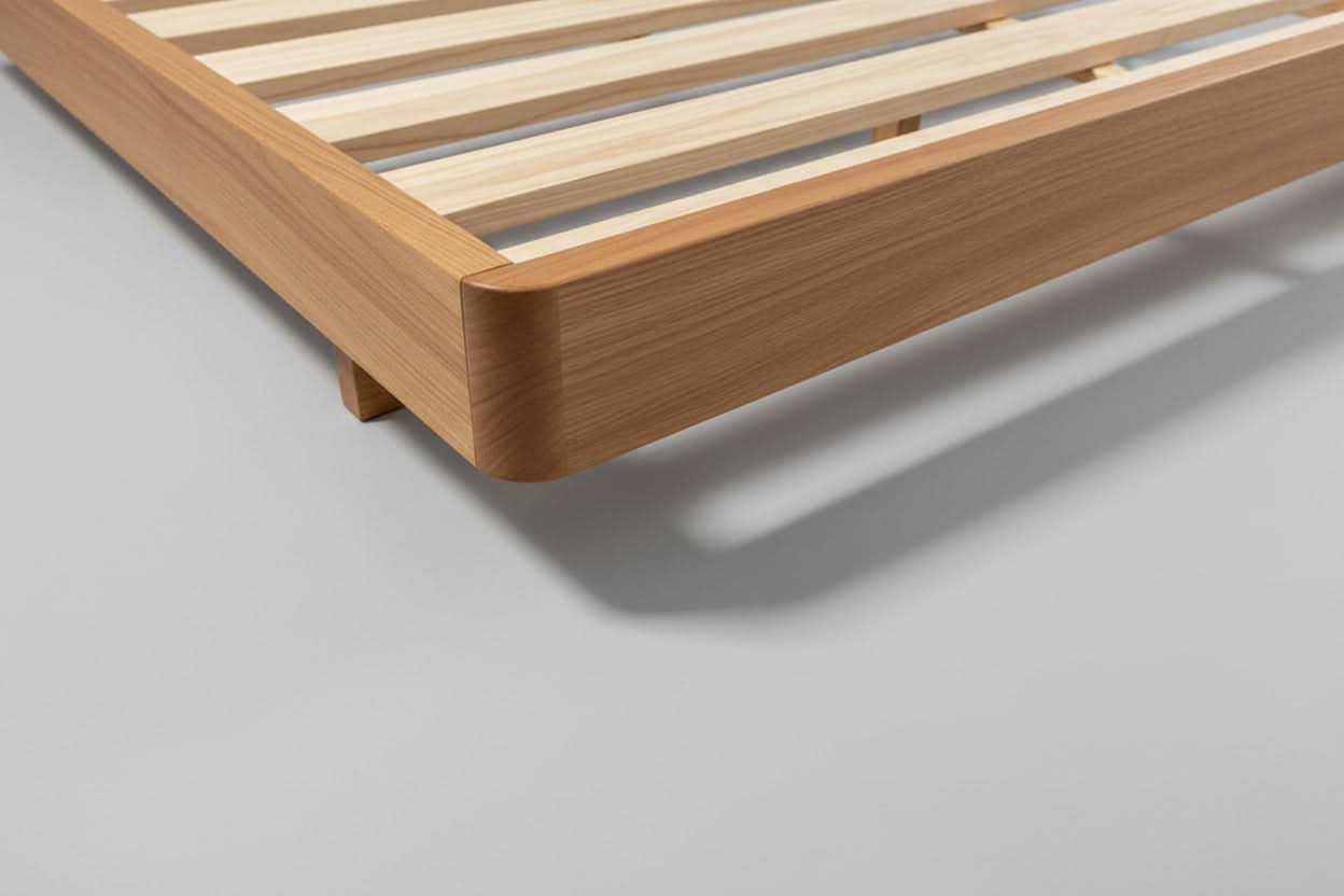 MALANYA SOLID VIC ASH QUEEN BED WITH CURVED EDGES & FLOATING LEGS - MADE TO ORDER - MyChocolateWood