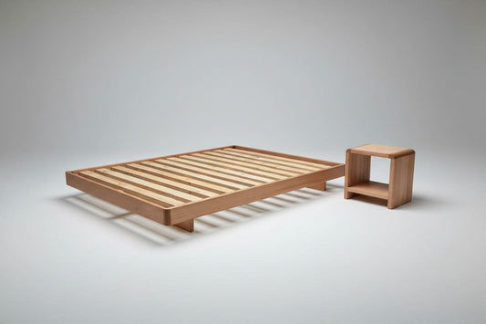 MALANYA SOLID VIC ASH QUEEN BED WITH CURVED EDGES & FLOATING LEGS - MADE TO ORDER - MyChocolateWood