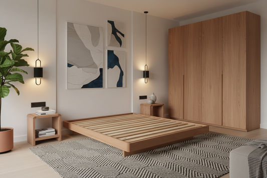 MALANYA SOLID VIC ASH BED WITH CURVED EDGES & FLOATING LEGS - MADE TO ORDER - MyChocolateWood